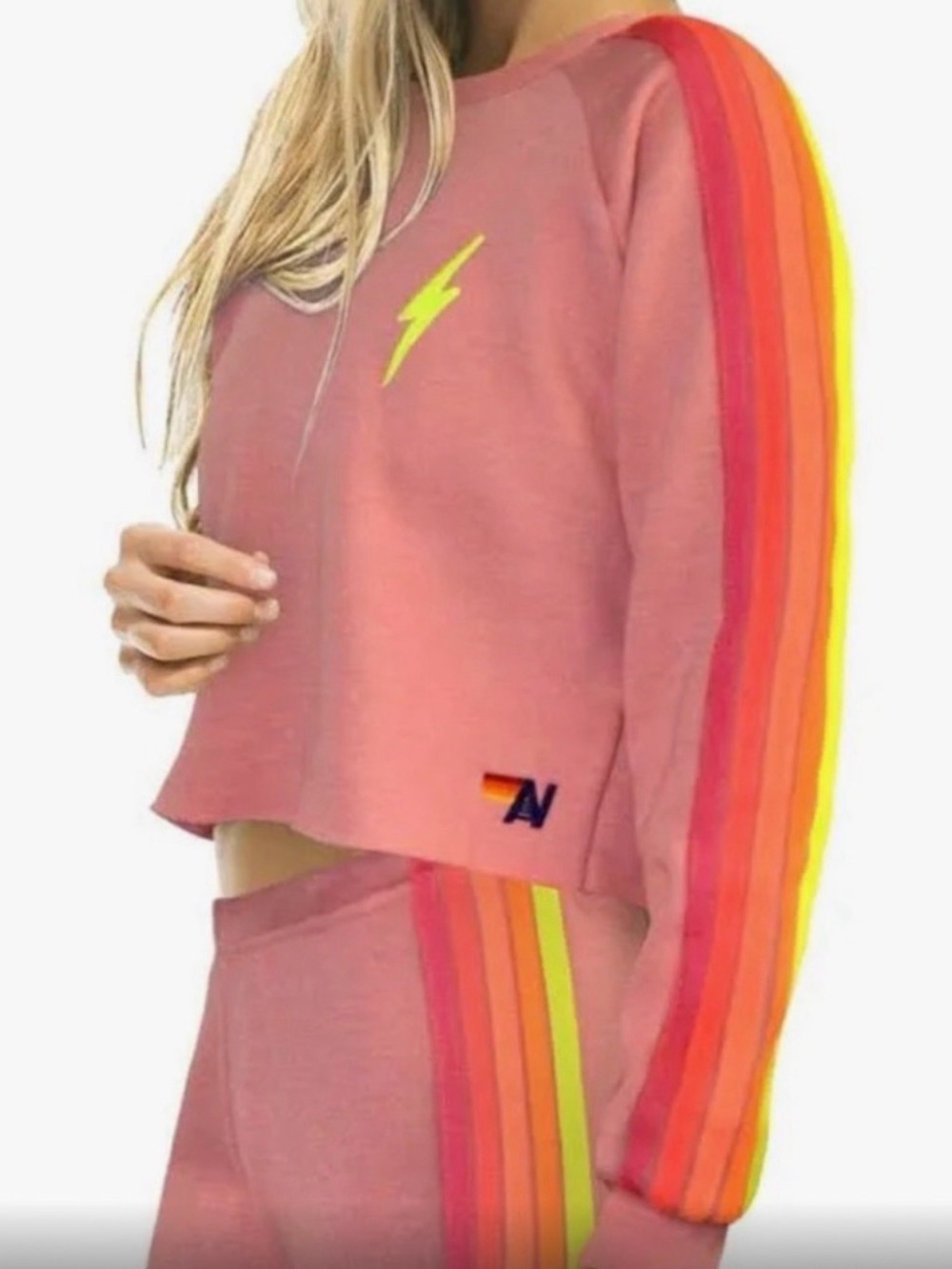 Aviator Nation Large Cropped Crewneck- Pink